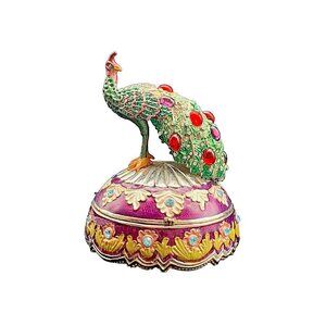 Peacock Jeweled Enamel Hinged Trinket Box SWAROVSKI Crystals RUCINNI 2.5”